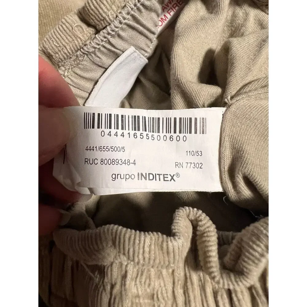 Zara Kids Corduroy Barrel Pants Beige Tan Elastic Waist Scandinavian Size 5